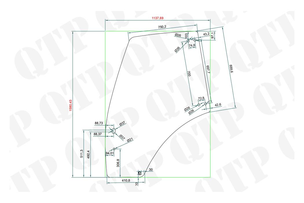 Glass Deutz Agrotron Same Rubin Door LH & Lamborghini Champion - 04418951, 0441895110, S100675,