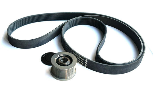 Fan Belt & Pulley Kit John Deere 6100 - 6610 Mechanical Tensioner & Air Con 8PK2460 6120 6130 SE & Premium - AL166835, Al158161, Al166835, Al16646, AL161112, Al166646, AL166645, Al111675, Al171541, 3 5360 1, 235718, F-232379, F232379.01, F232379.02,