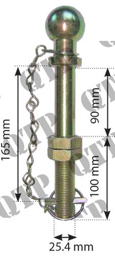 Hitch Ball 7-1/2" x 1" , 50mm Ball Pin & Chain , S3211