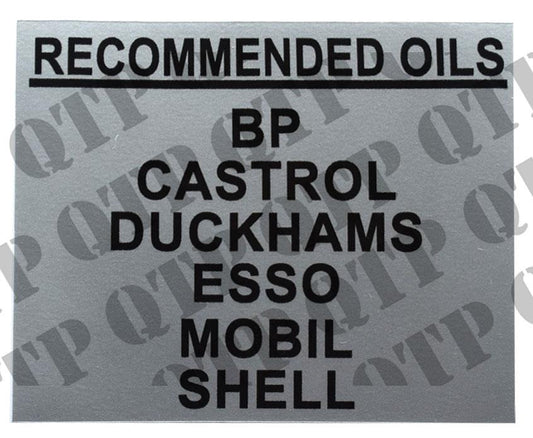 Decal 100 Recommended Oils